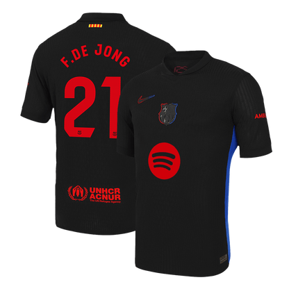F.DE JONG #21 Authentic Barcelona gostujoča nogometna majica 2024/25 črna - logotip Spotify brez besedila