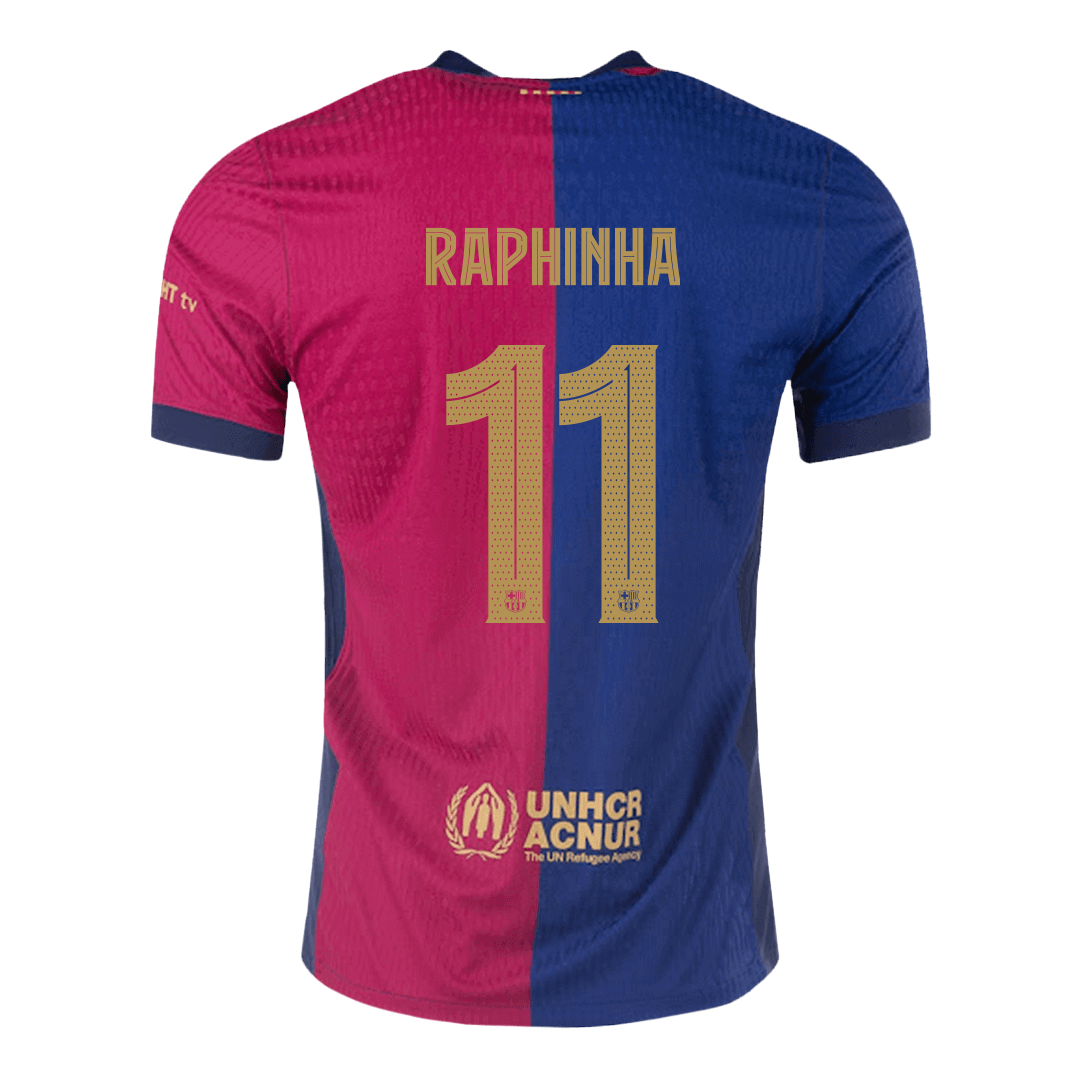 RAPHINHA #11 Barcelona 2024/25 Authentic Nogometna majica za goste, črna - UCL (logotip Spotify brez besedila)