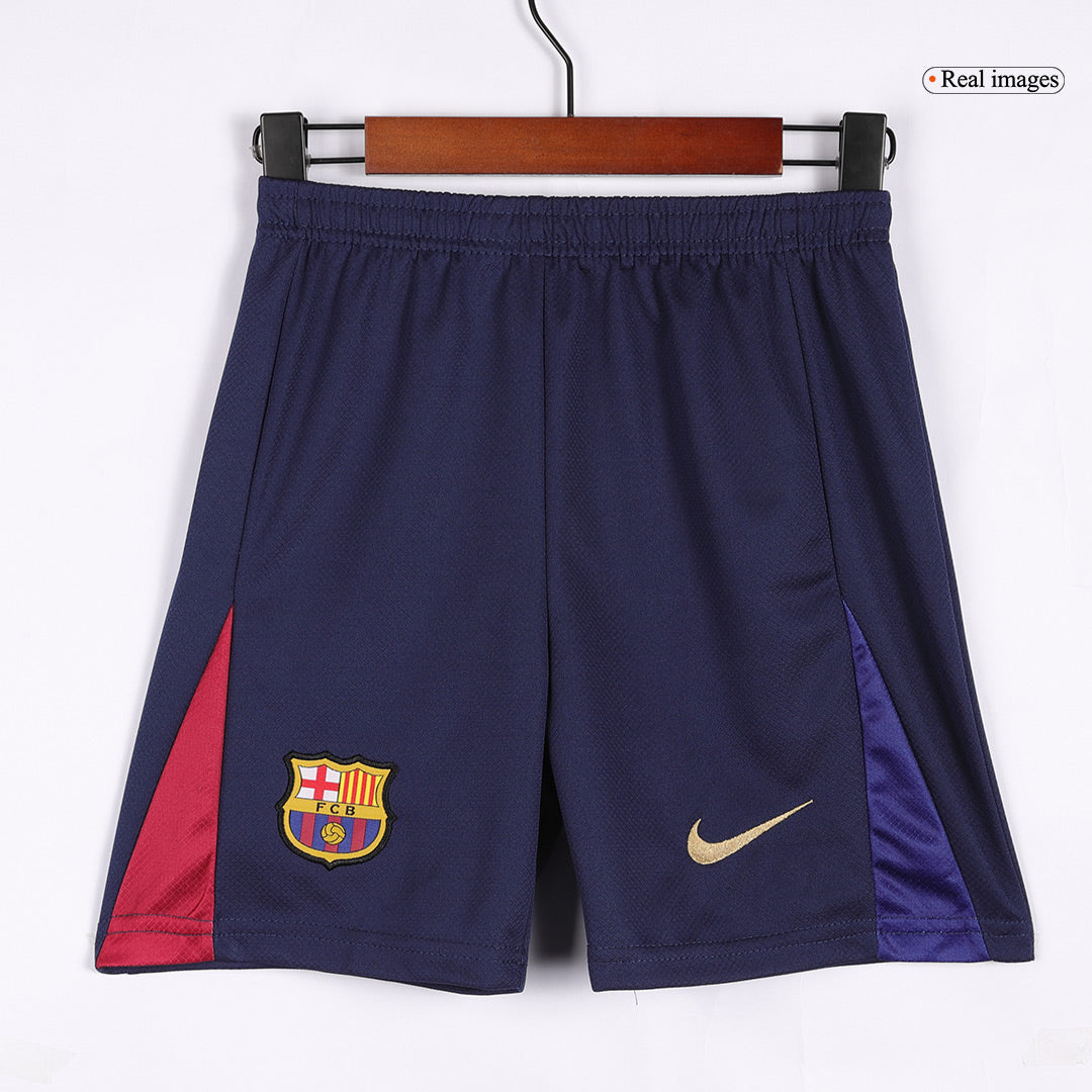 Barcelona Home Kids Nogometna majica (majica + kratke hlače) 2024/25 rdeča in modra z logotipom Spotify brez besedila