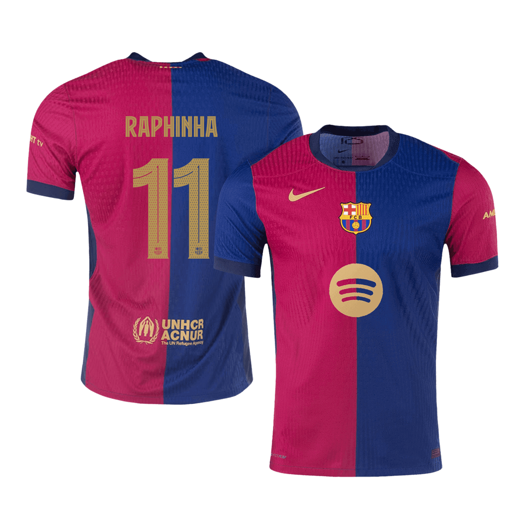 RAPHINHA #11 Barcelona 2024/25 Authentic Nogometna majica za goste, črna - UCL (logotip Spotify brez besedila)