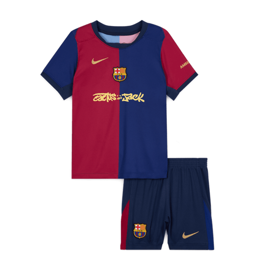 Barcelona X Travis Scott otroška domača nogometna majica (majica + kratke hlače) 2024/25 rdeča in modra